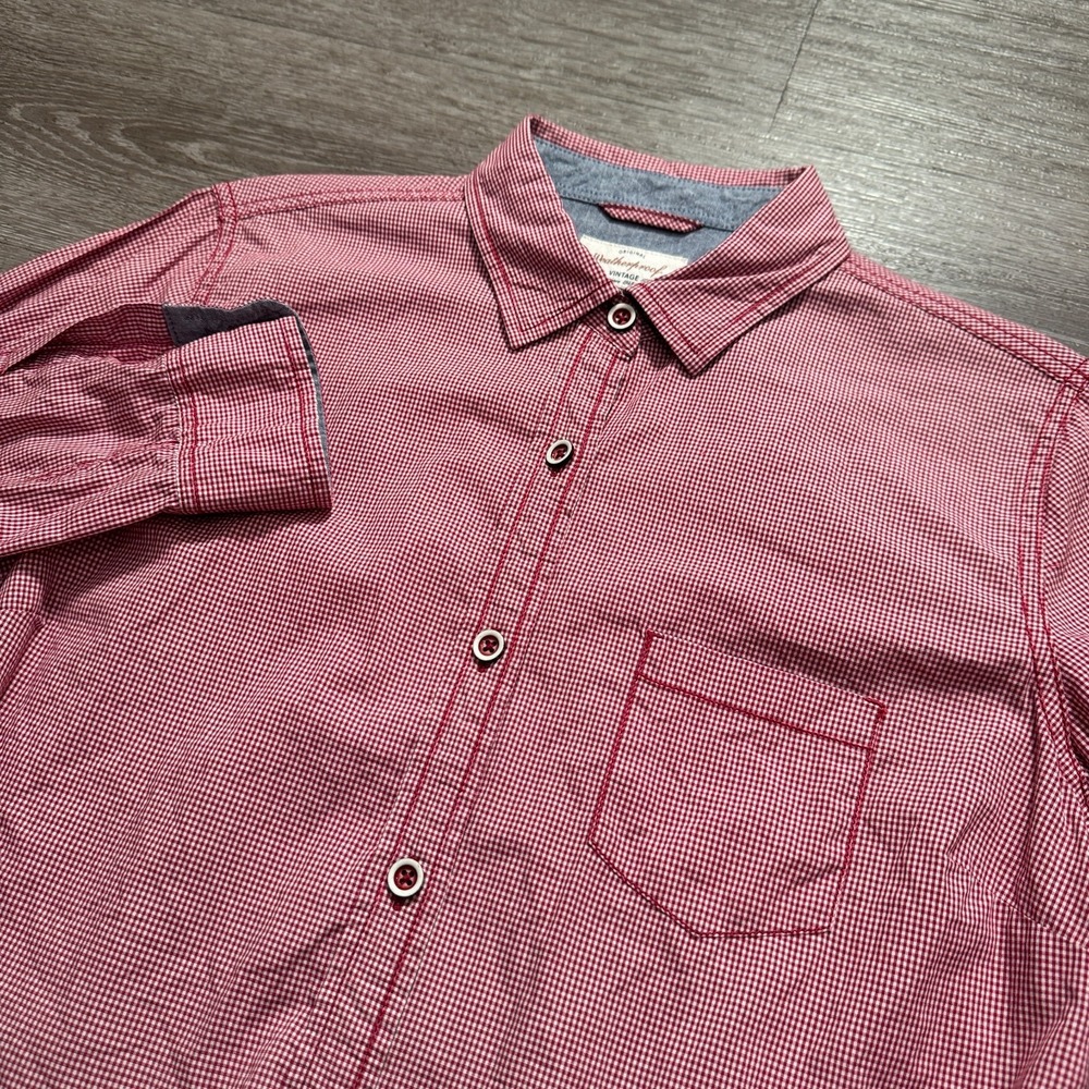 WP Weatherproof Shirt Mens Medium Red Pocket Long Sleeve Button Up 100% Cotton